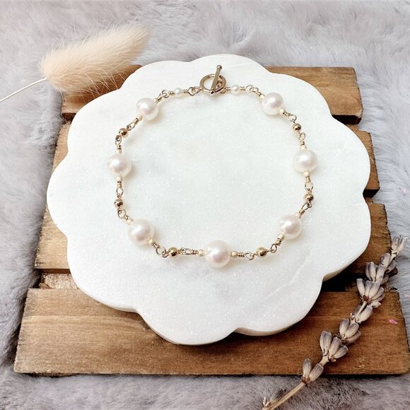 Handmade White Freshwater Pearl Bracelet | 14k Gold Filled - Picture 3 of 6